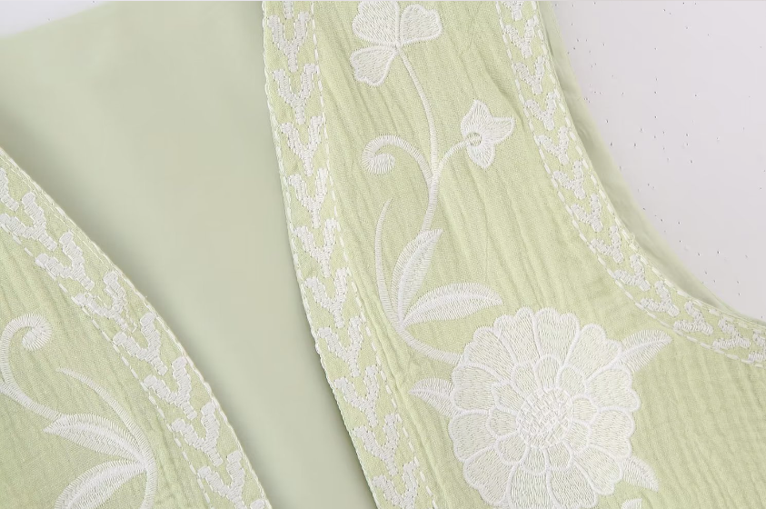 Sage Blooms Boho Floral Embroidered Vest