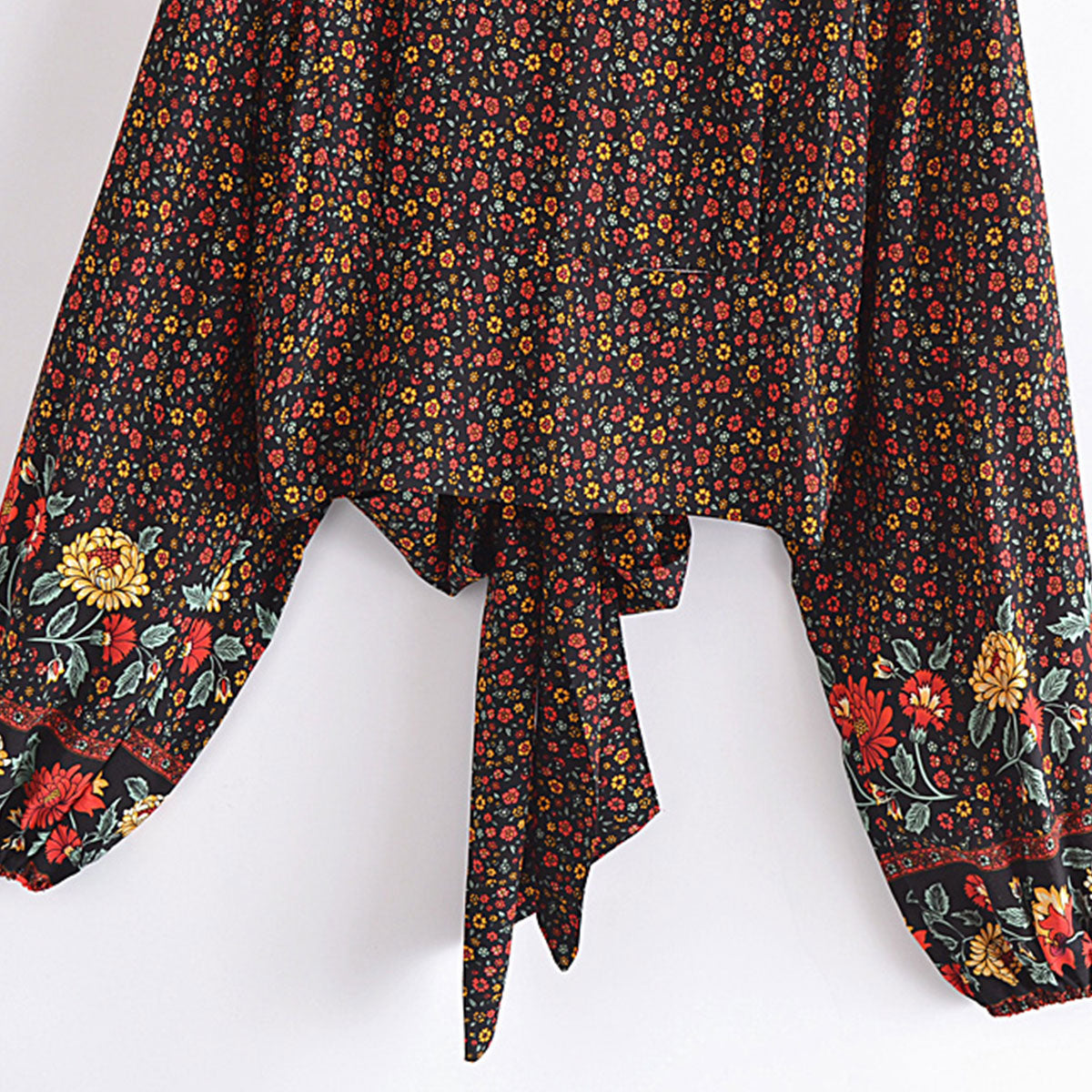 Midnight Garden Boho Floral Print Long Sleeve Crop Top