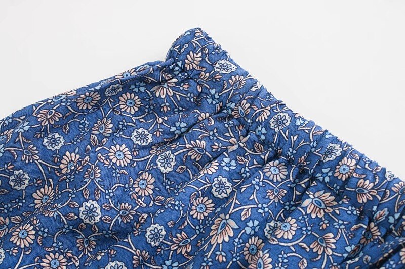 Blue Meadow Boho Floral Print Midi Skirt