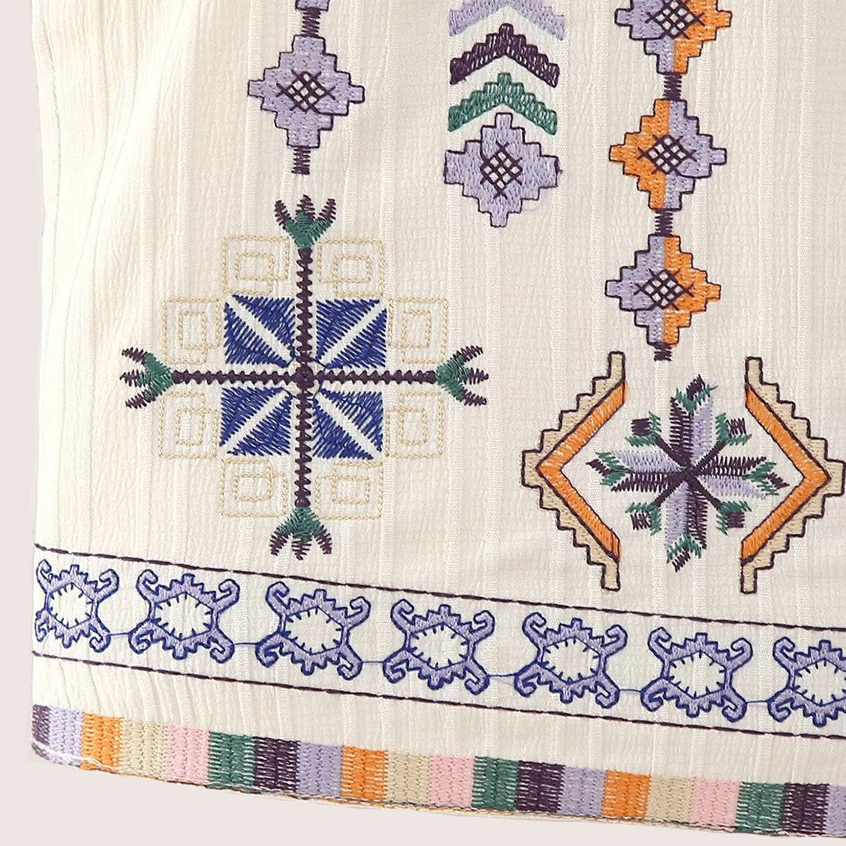 Beige Boho Floral Embroidered Vest