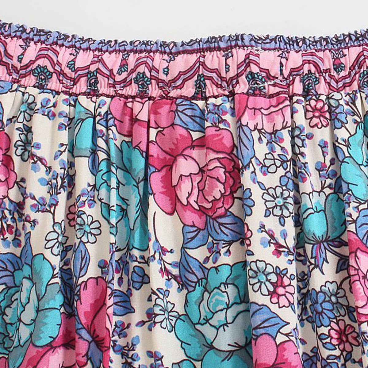 Rose Bloom Boho Floral Print Maxi Skirt