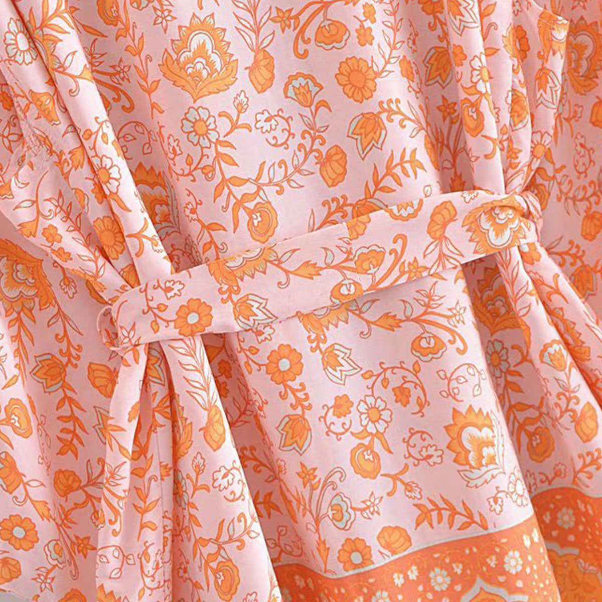 Daytona Peach Boho Floral Print Short Robe