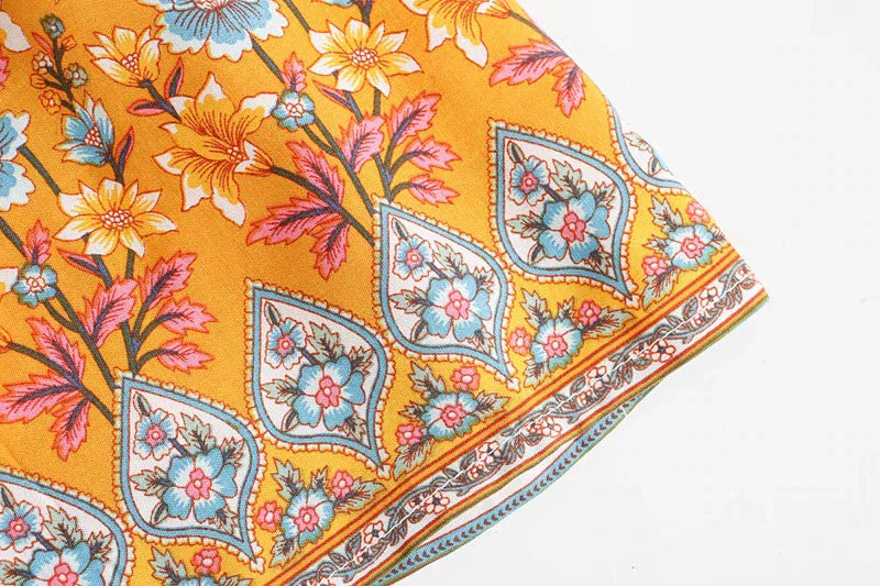 Sunny Marigold Boho Floral Print Midi Skirt