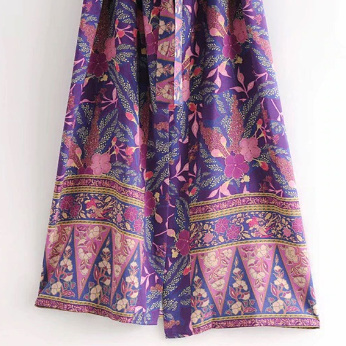 Violet Purple Boho Floral Print Maxi Robe
