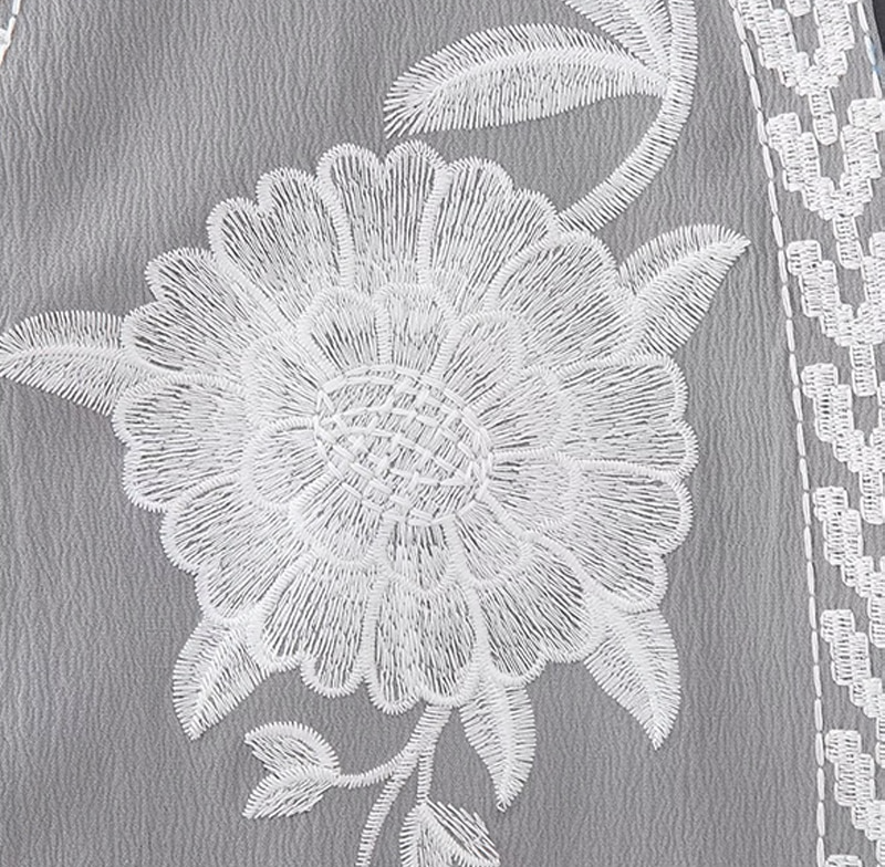 Gray Blooms Boho Floral Embroidered Vest