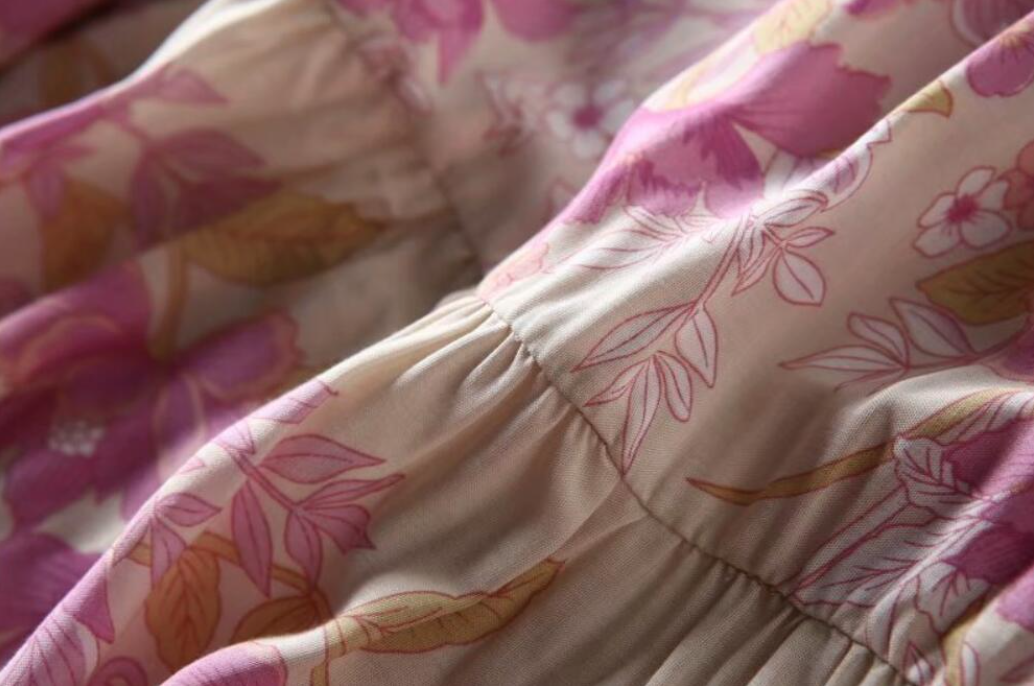 Pink Lovebird Boho Floral Print Midi Skirt