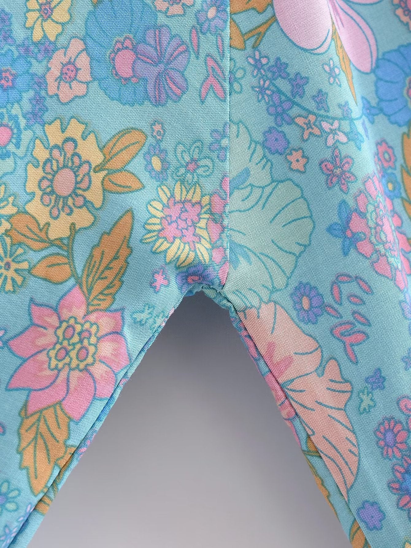 Blue Hibiscus Boho Floral Print Long Sleeve Blouse
