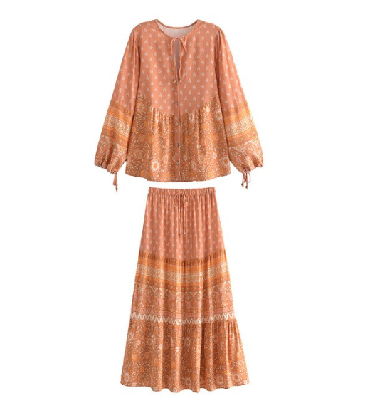 Sienna Sands Boho Floral Print Long Sleeve Blouse