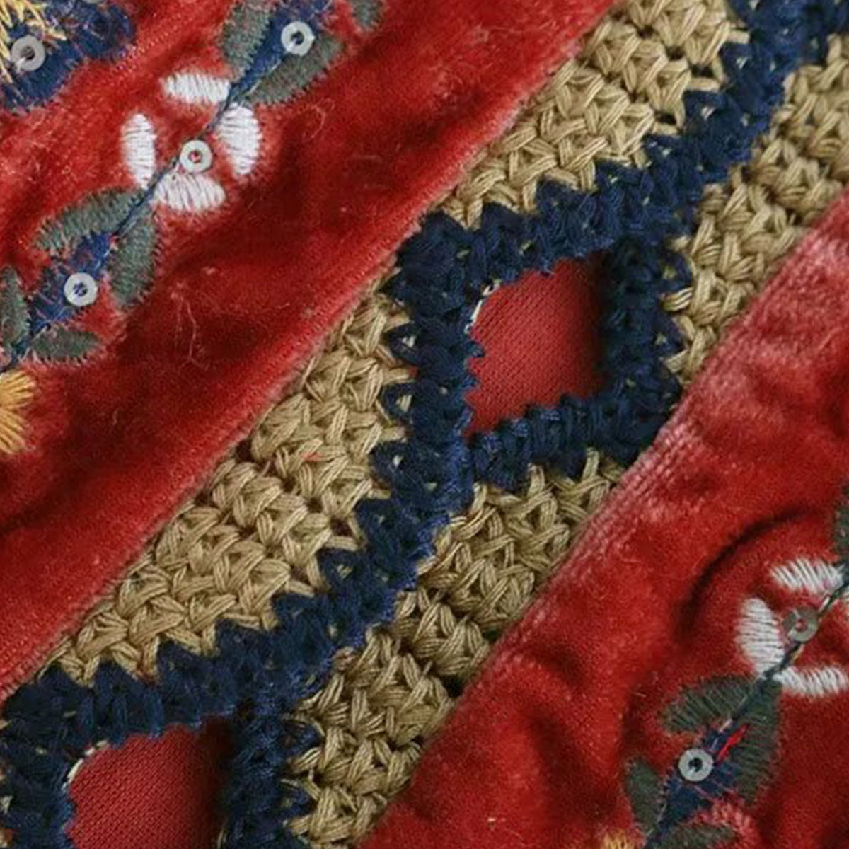 Red Boho Floral Embroidered Vest