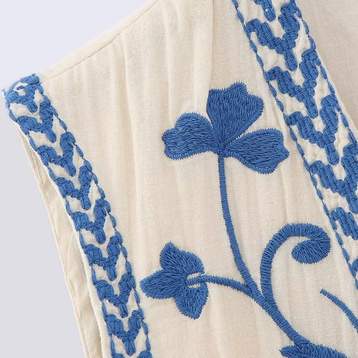 Blue Blooms Boho Floral Embroidered Vest
