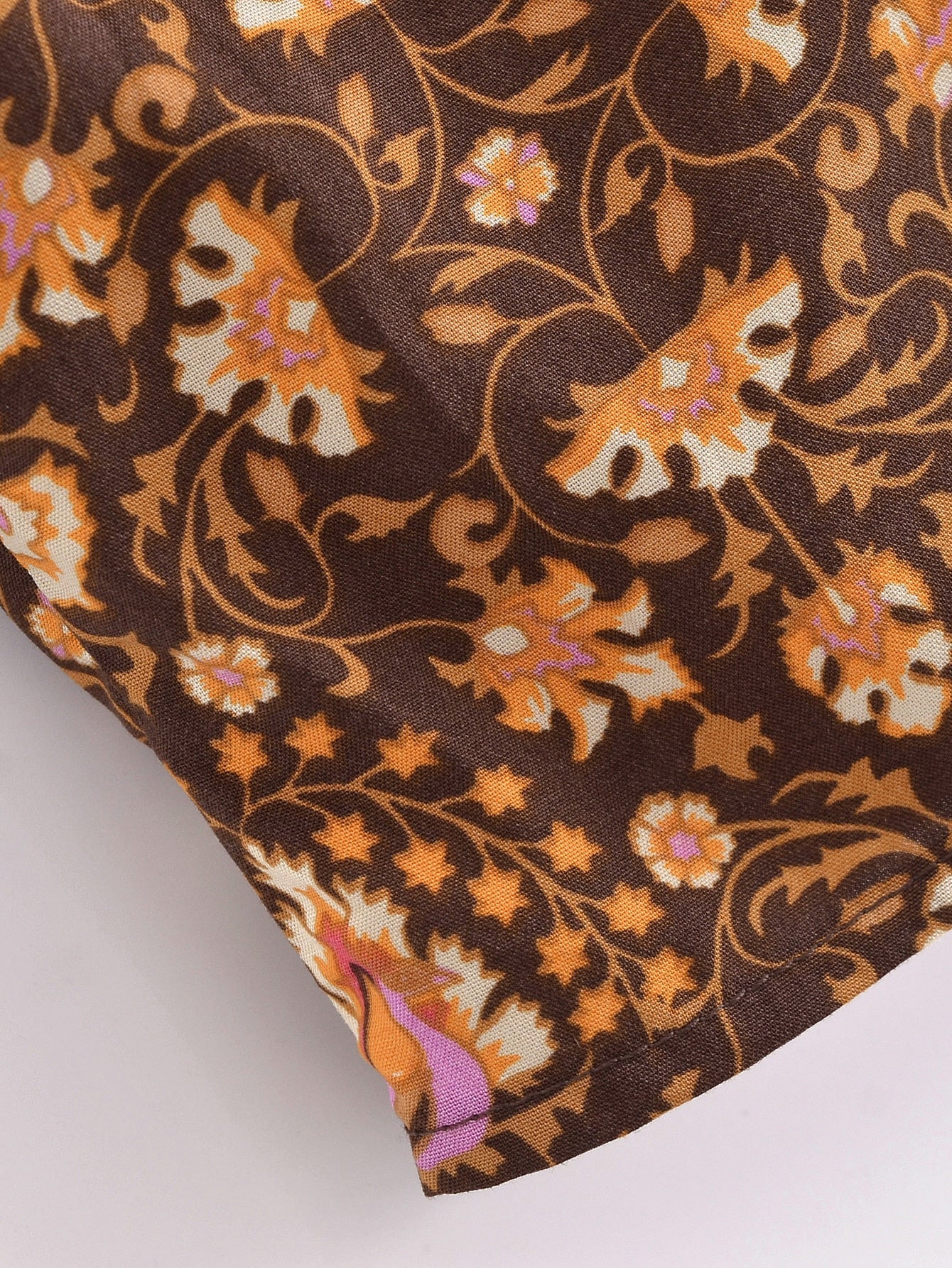 Espresso Brown Boho Floral Print Long Sleeve Blouse