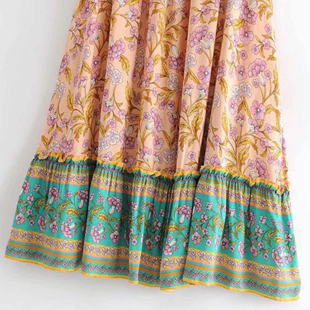 Sweet Peach Boho Floral Print Maxi Skirt