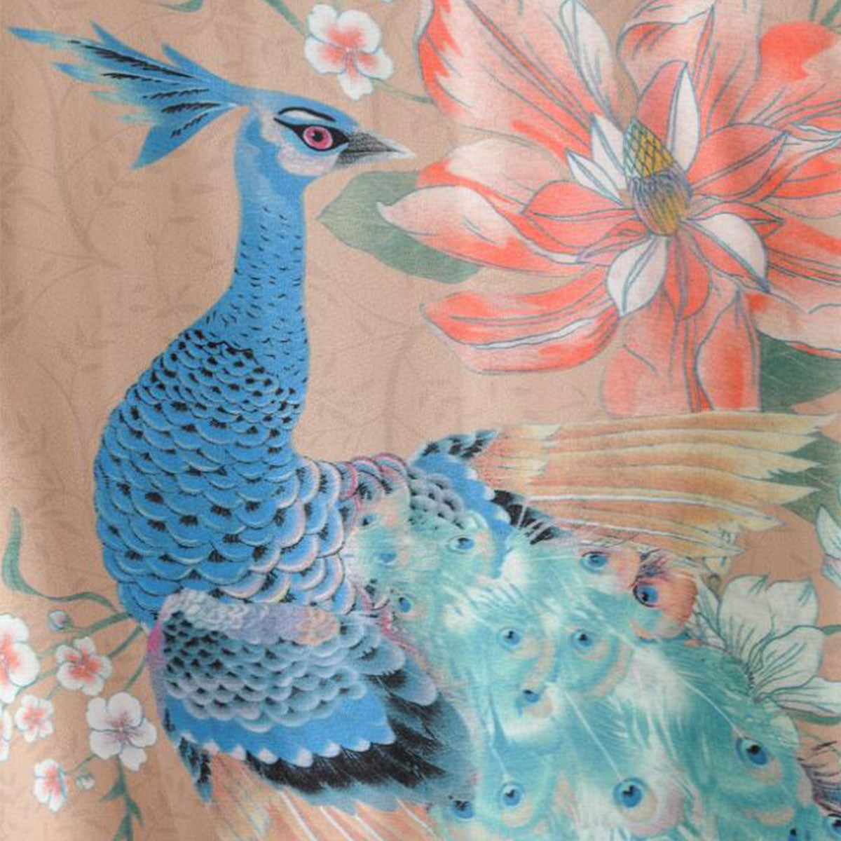 Mesa Tan Peacock Boho Floral Print Short Robe