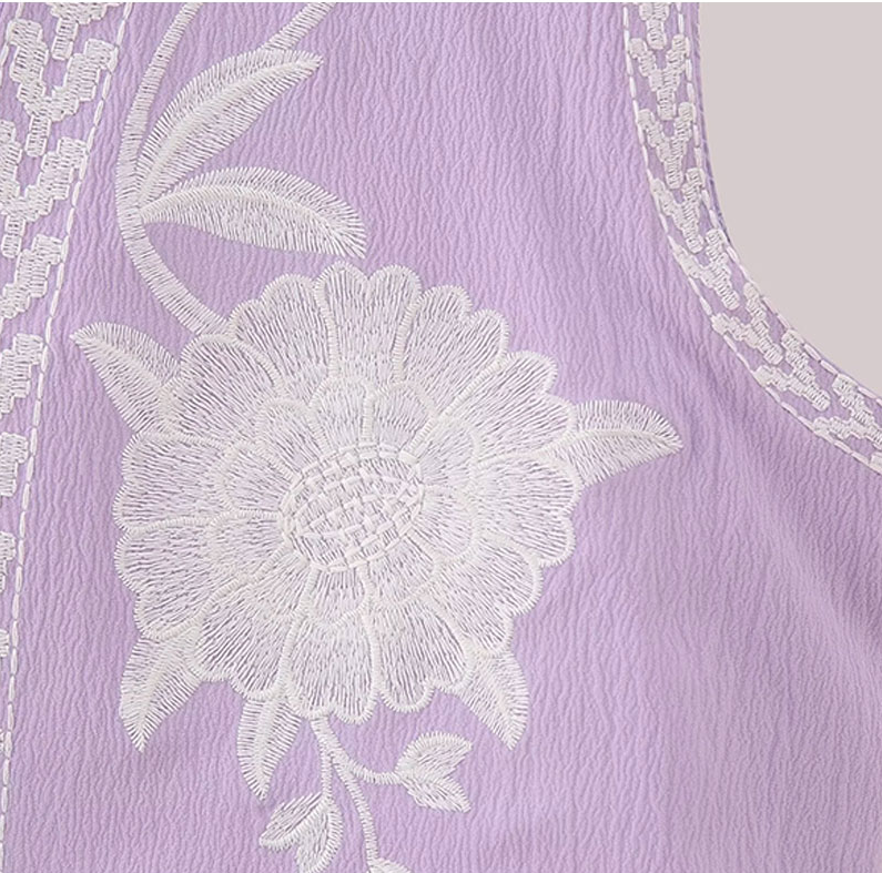 Lavender Blooms Boho Floral Embroidered Vest