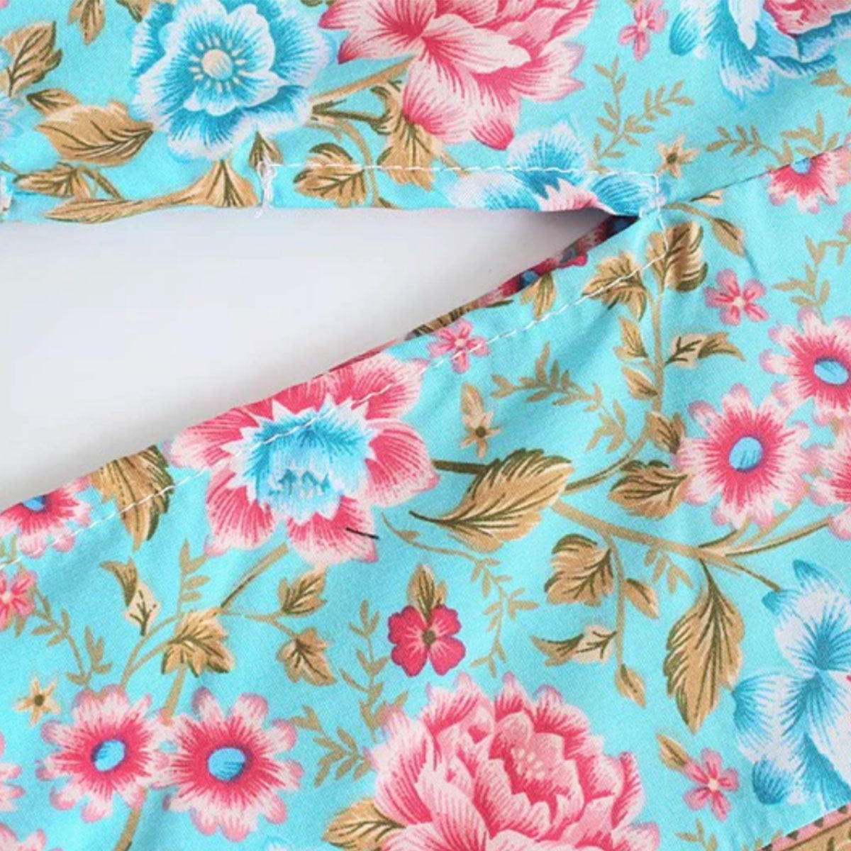 Sea Glass Blue Boho Floral Print Midi Robe