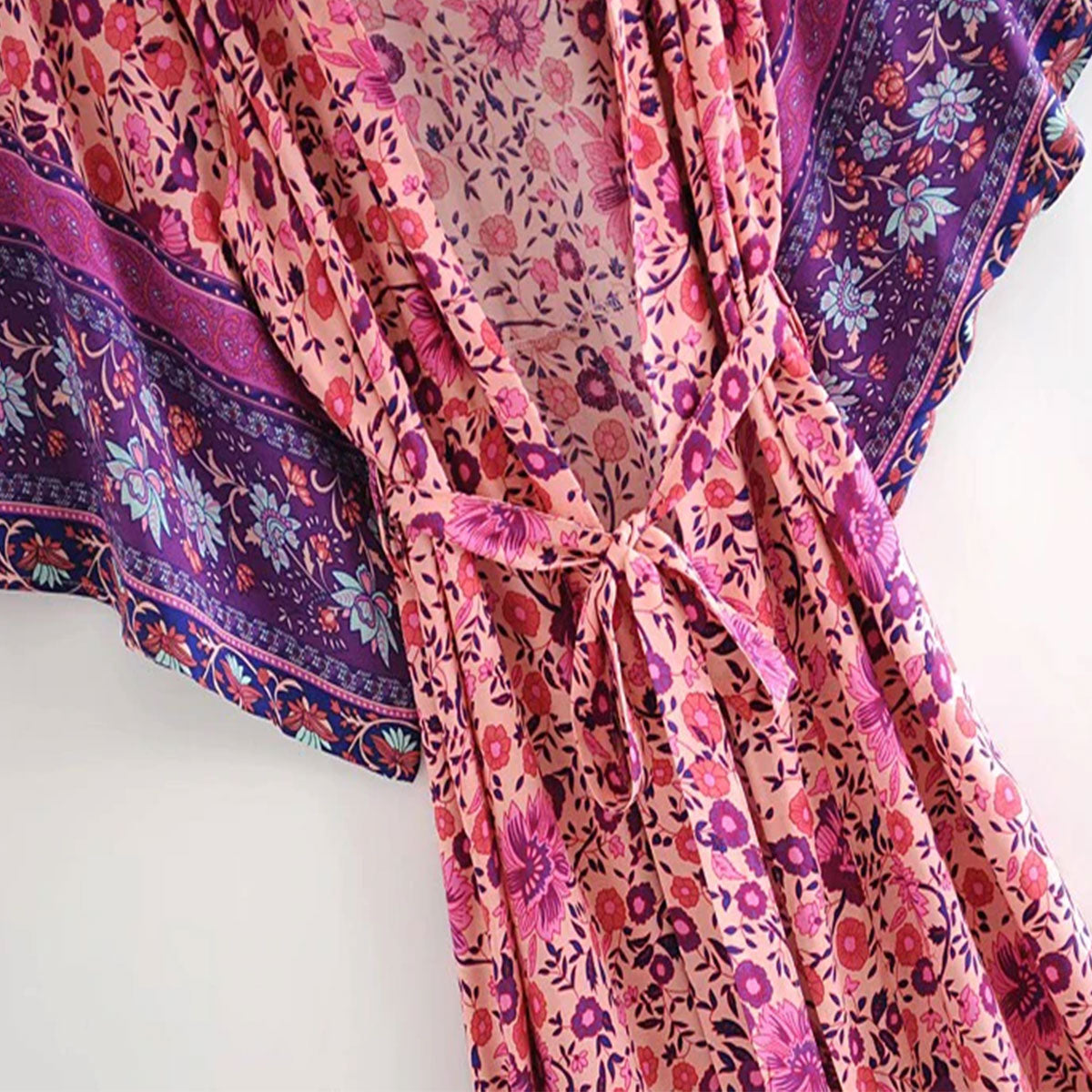Pink Rose Boho Floral Print Maxi Robe