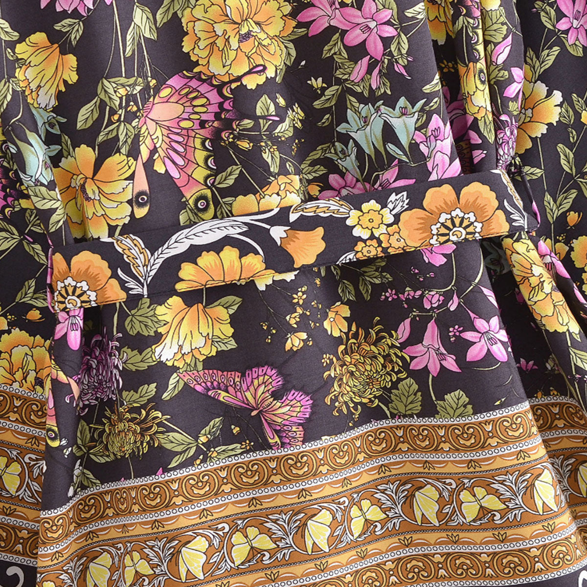 Dark Butterfly Boho Floral Print Short Robe