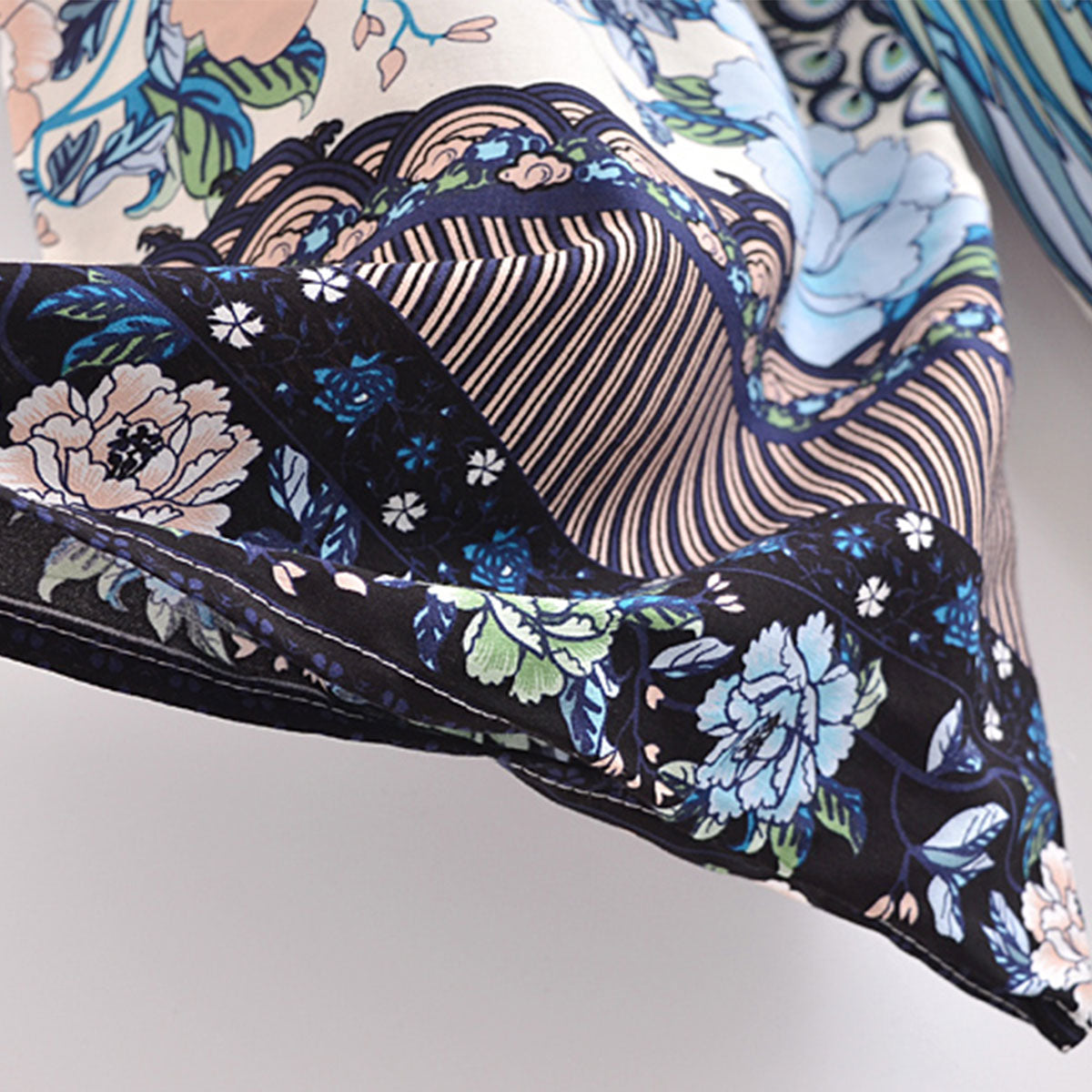Blue Peacock Boho Floral Print Short Robe