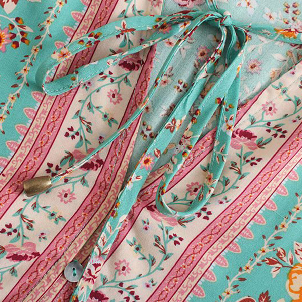 Sweet Mint Boho Floral Print Long Sleeve Blouse