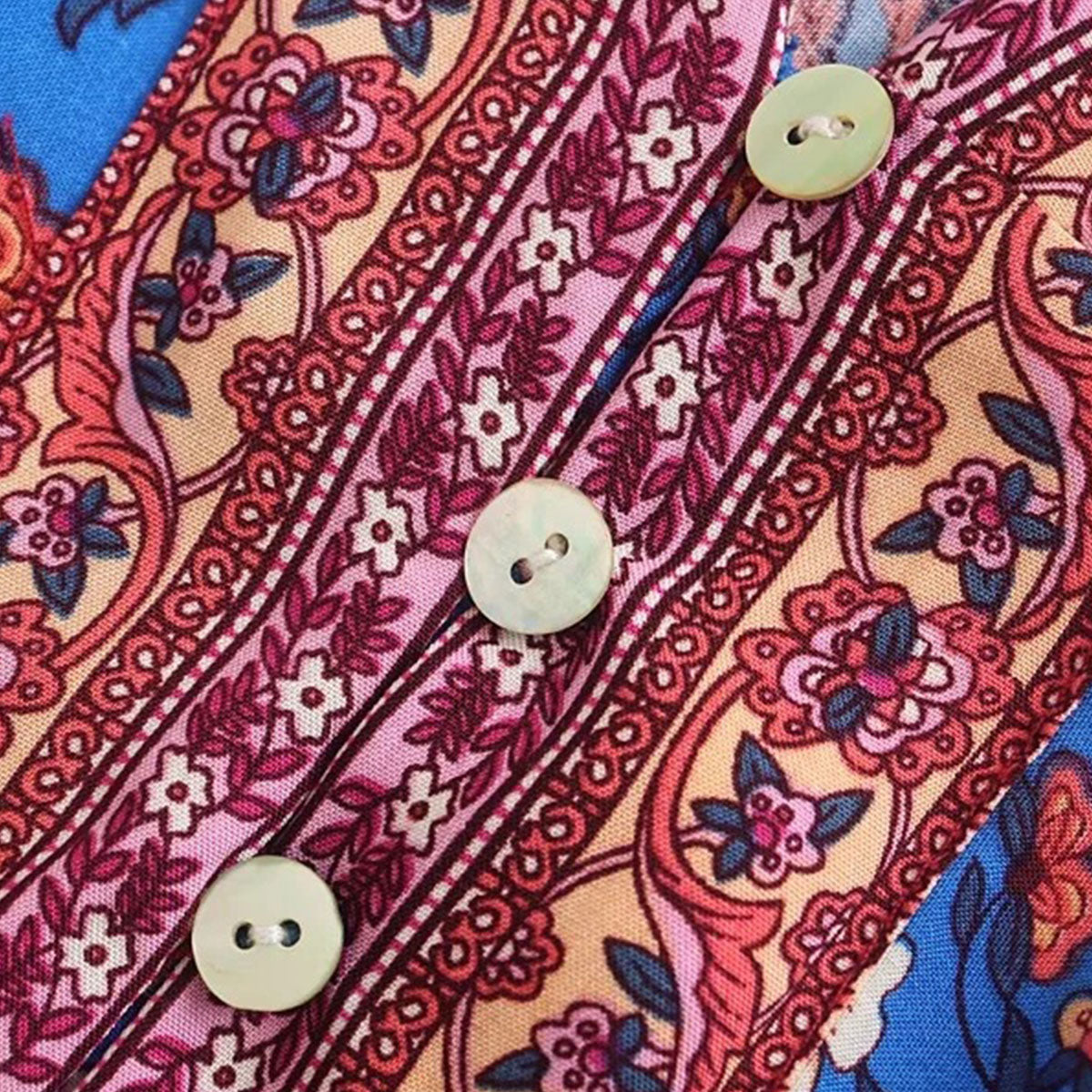 Royal Teal Bloom Boho Floral Print Midi Dress