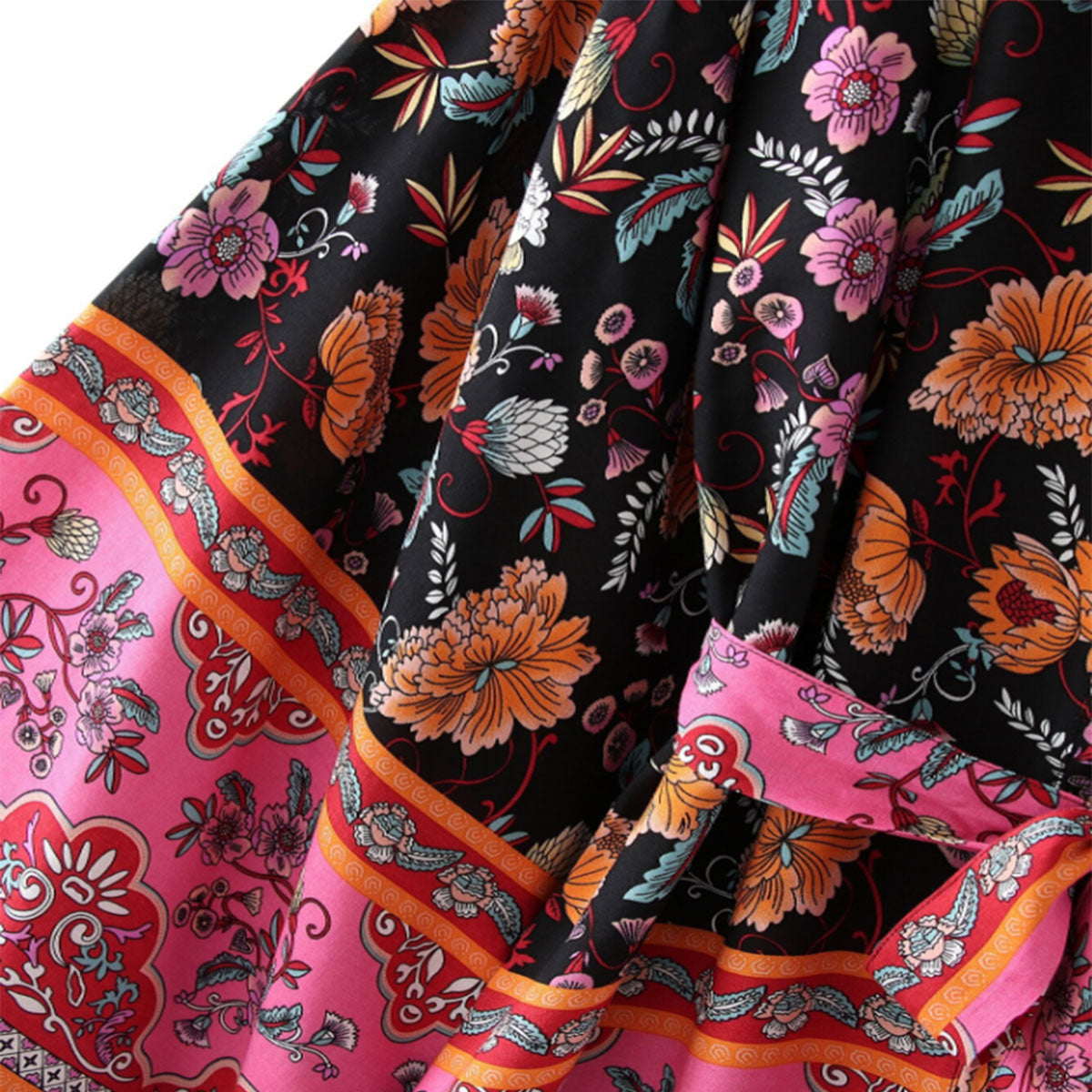Black Magic Boho Floral Print Short Robe