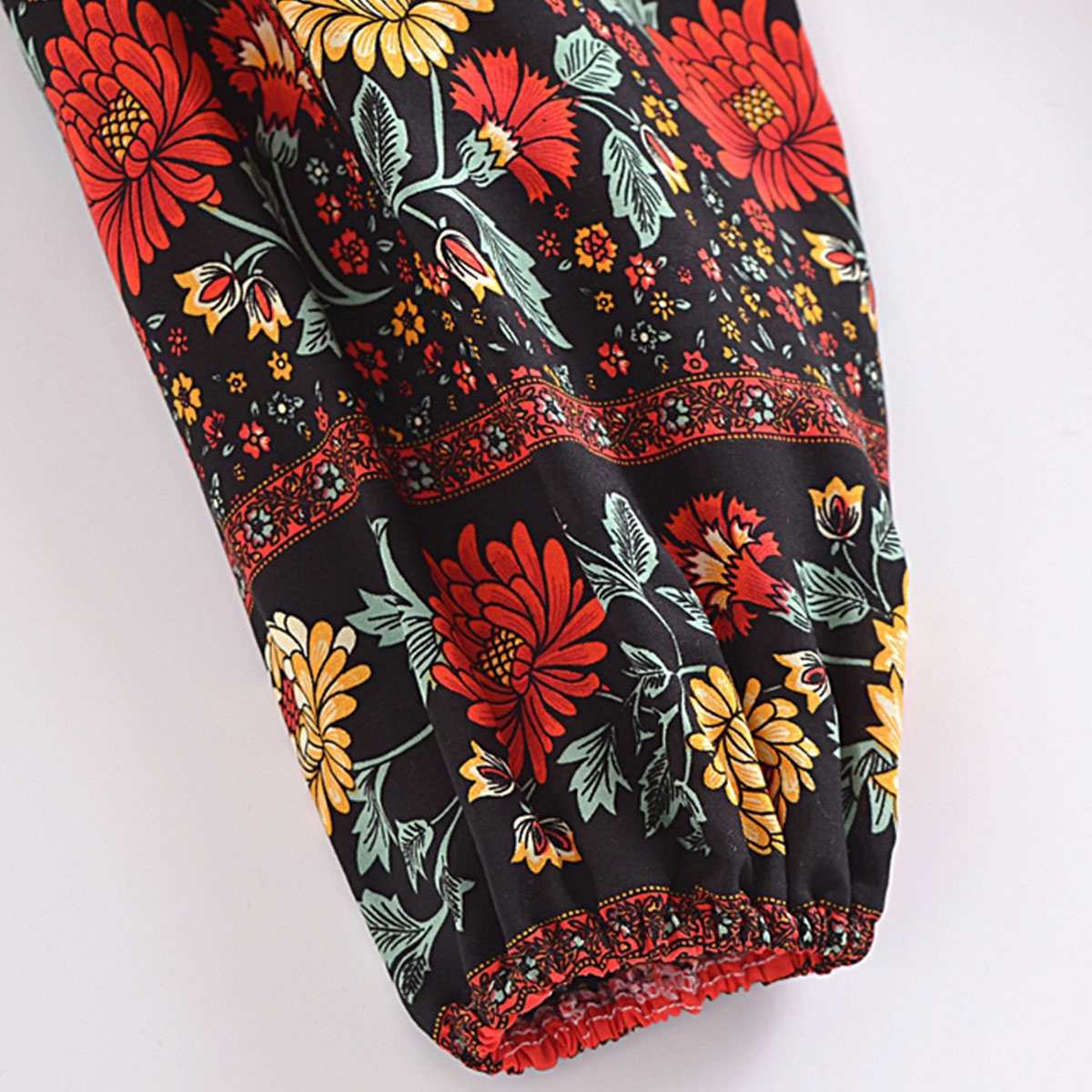 Midnight Garden Boho Floral Print Long Sleeve Crop Top