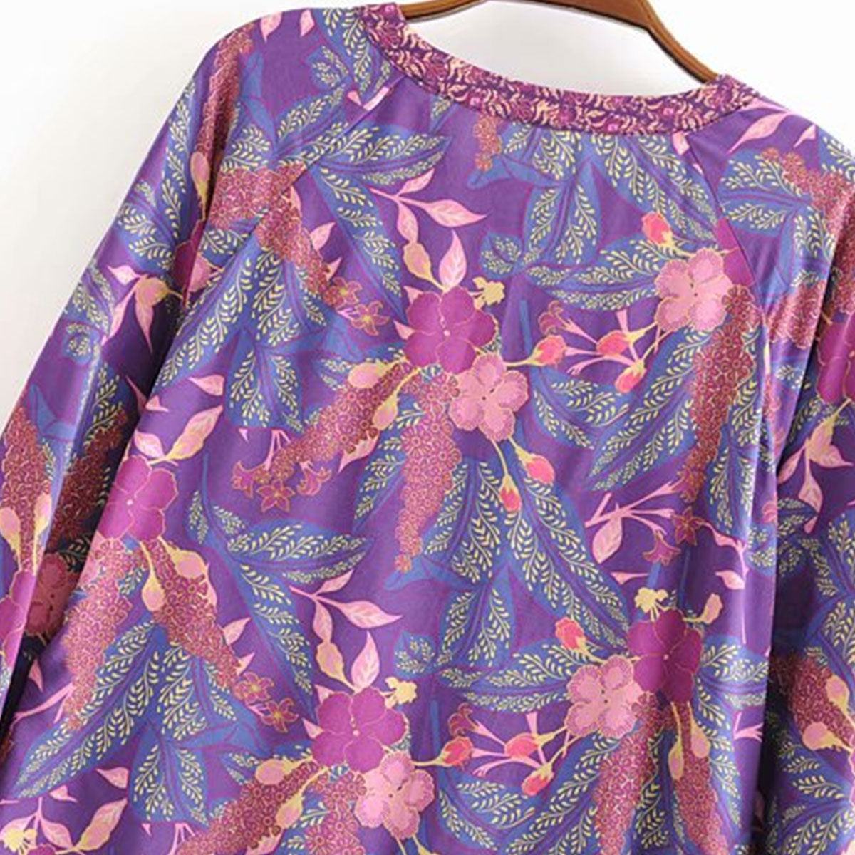 Purple Willow Boho Floral Print Long Sleeve Blouse