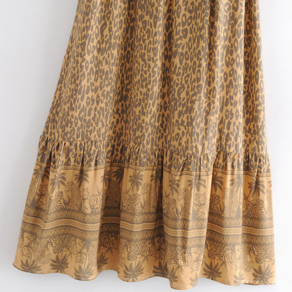 Tawny Brown Cheetah Print Boho Maxi Skirt