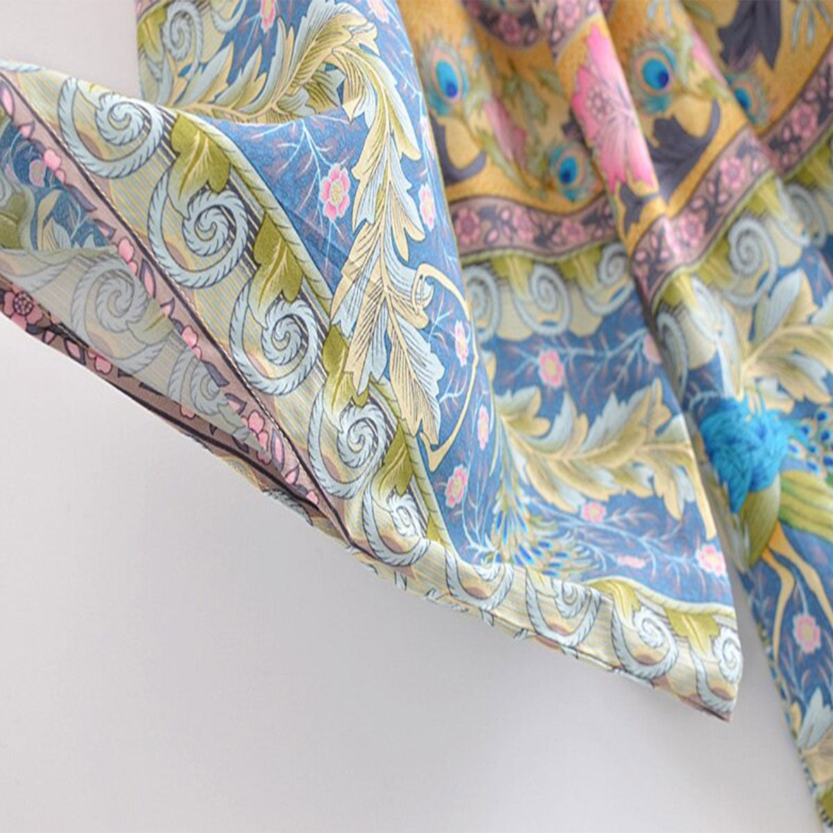 Golden Peacock Boho Floral Print Short Robe