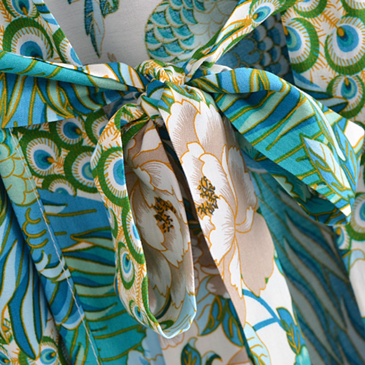 Teal Peacock Boho Floral Print Short Robe