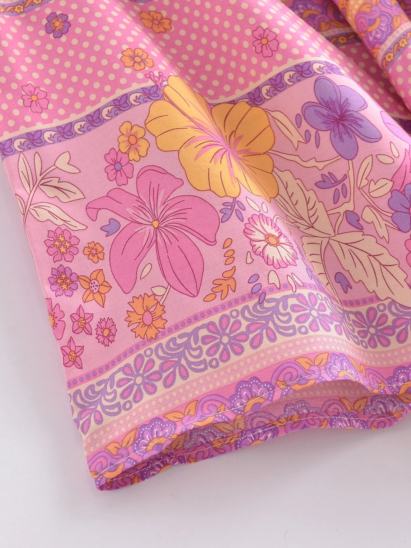 Pink Hibiscus Boho Floral Print Short Robe