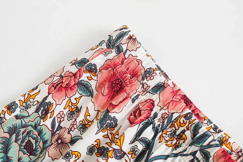 Vintage Garden Boho Floral Print Midi Skirt