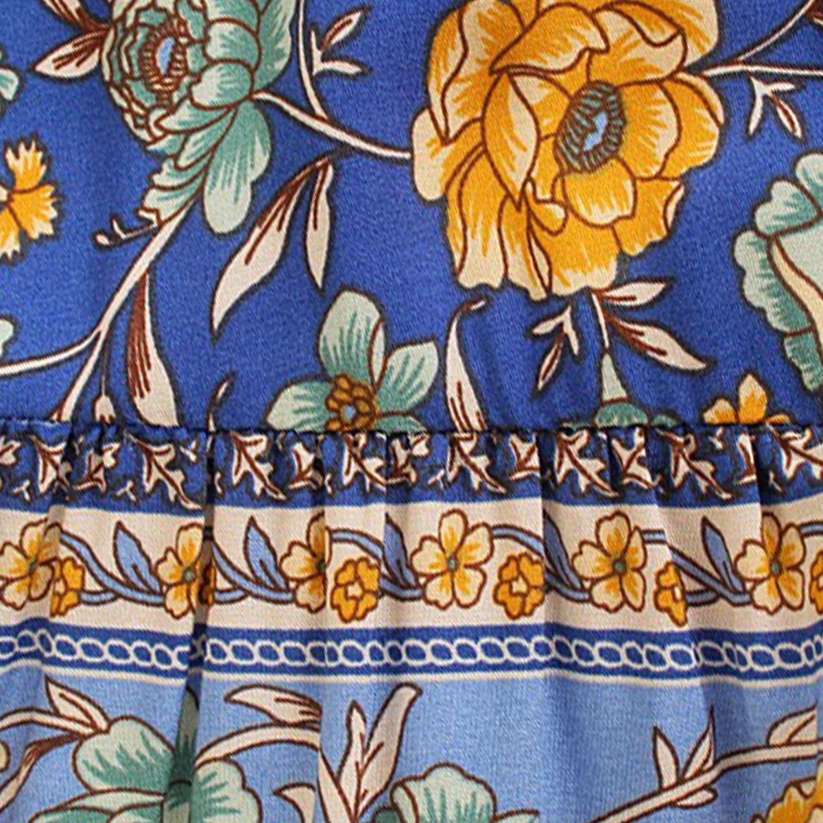 Cornflower Blue Boho Floral Print Midi Skirt