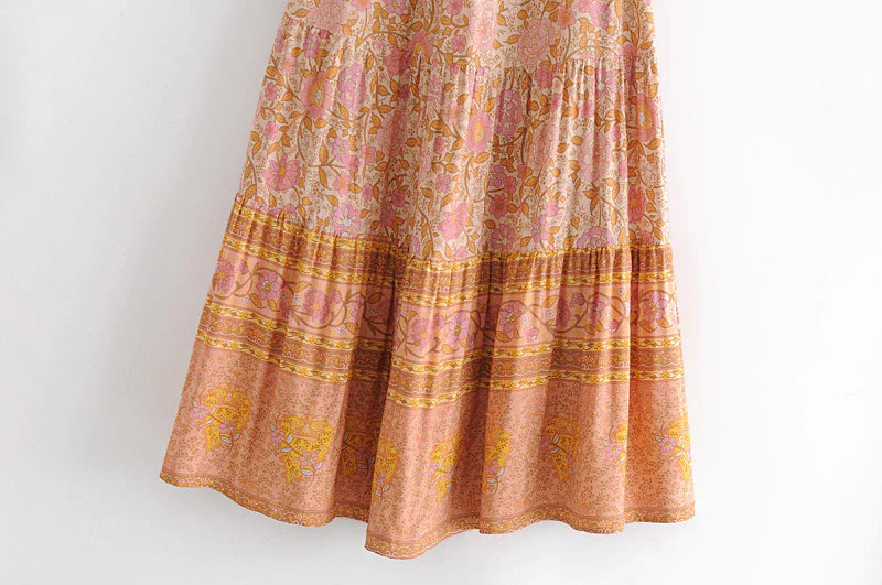 Monticello Rose Boho Floral Print Maxi Skirt