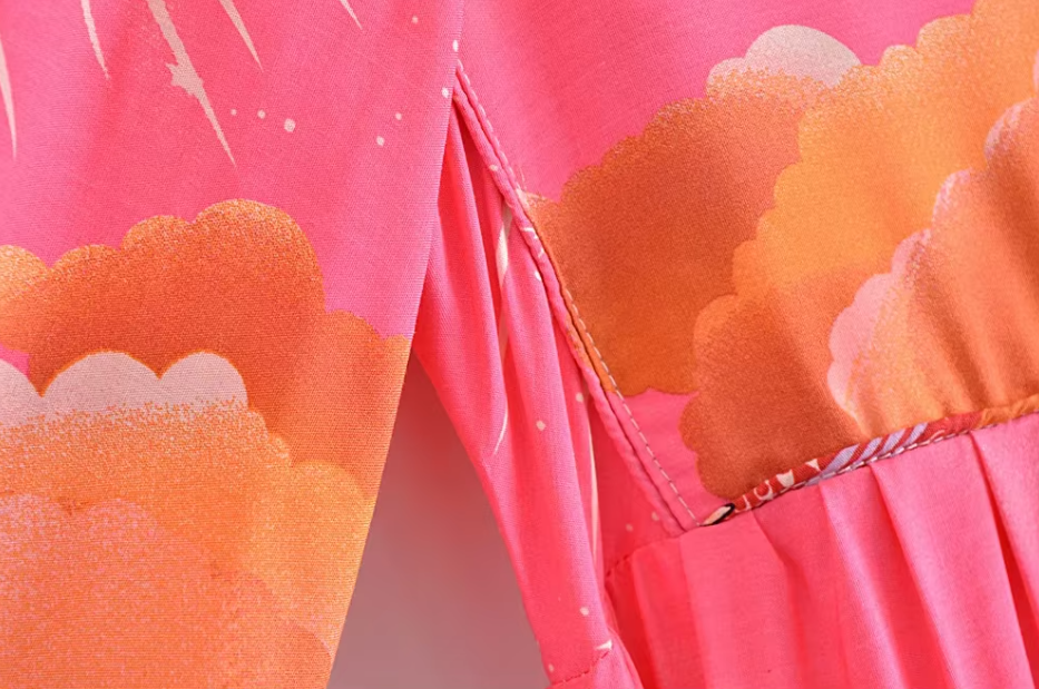 Moonstruck Pink Boho Floral Print Long Sleeve Maxi Dress