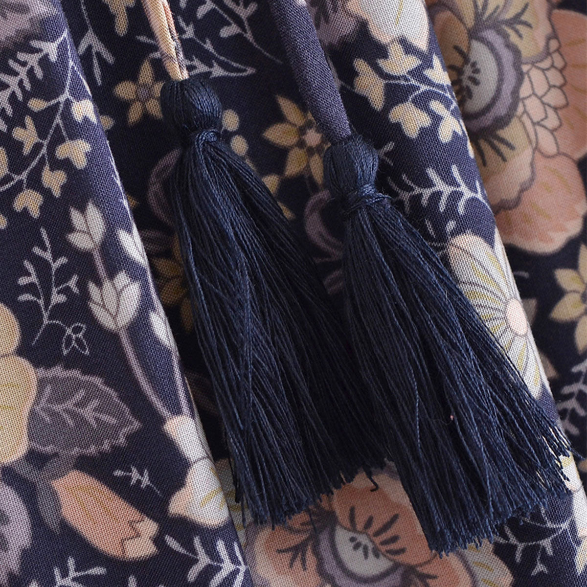 Midnight Blue Boho Floral Print Maxi Skirt