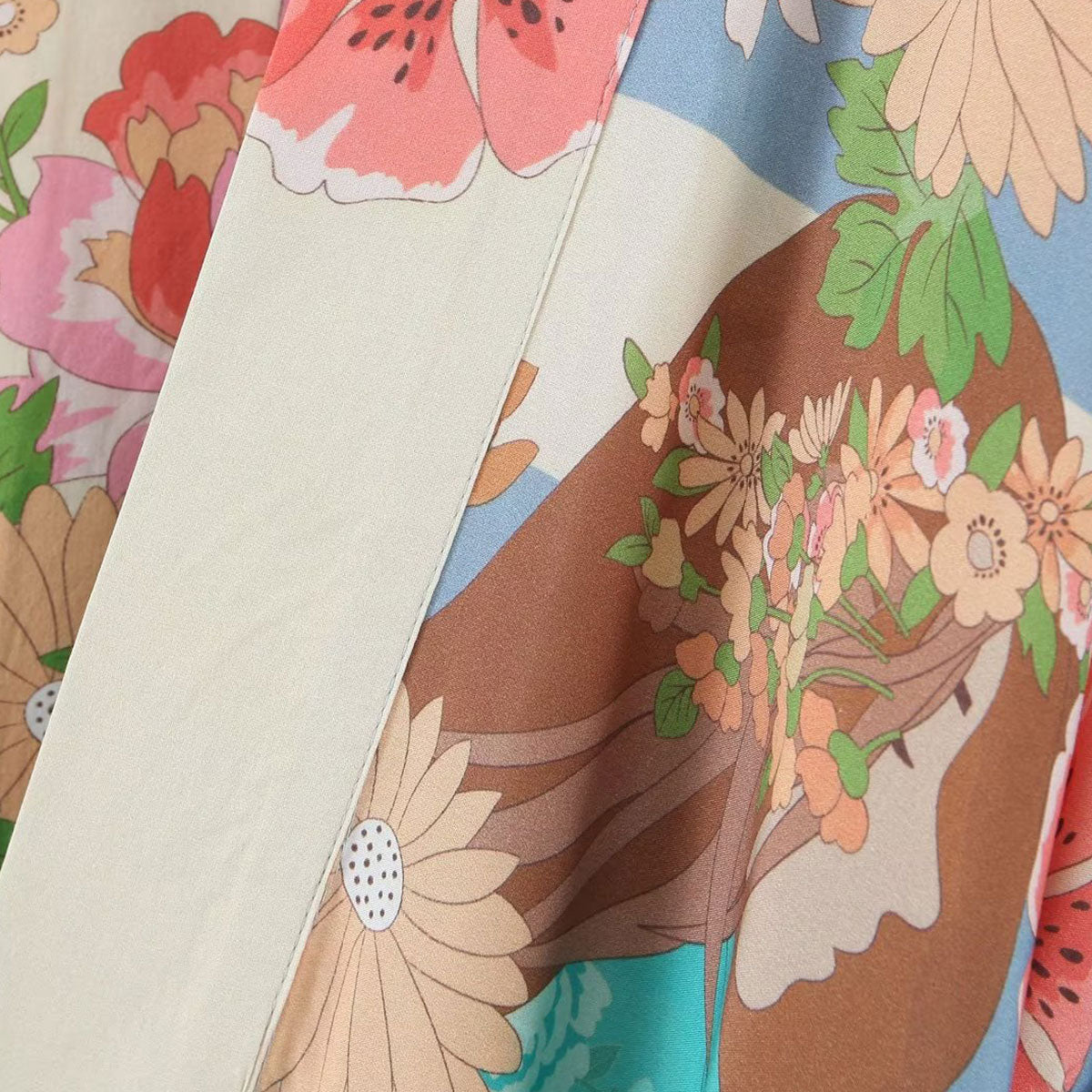 Blue Blooms Boho Floral Print Maxi Robe