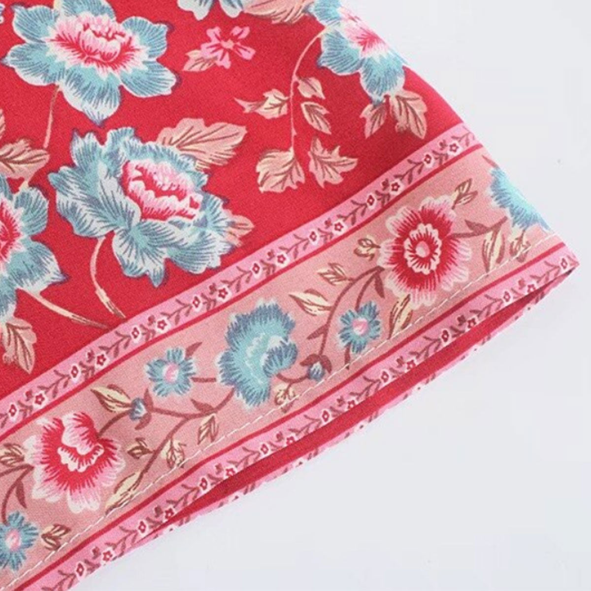 Rose Red Boho Floral Print Midi Robe