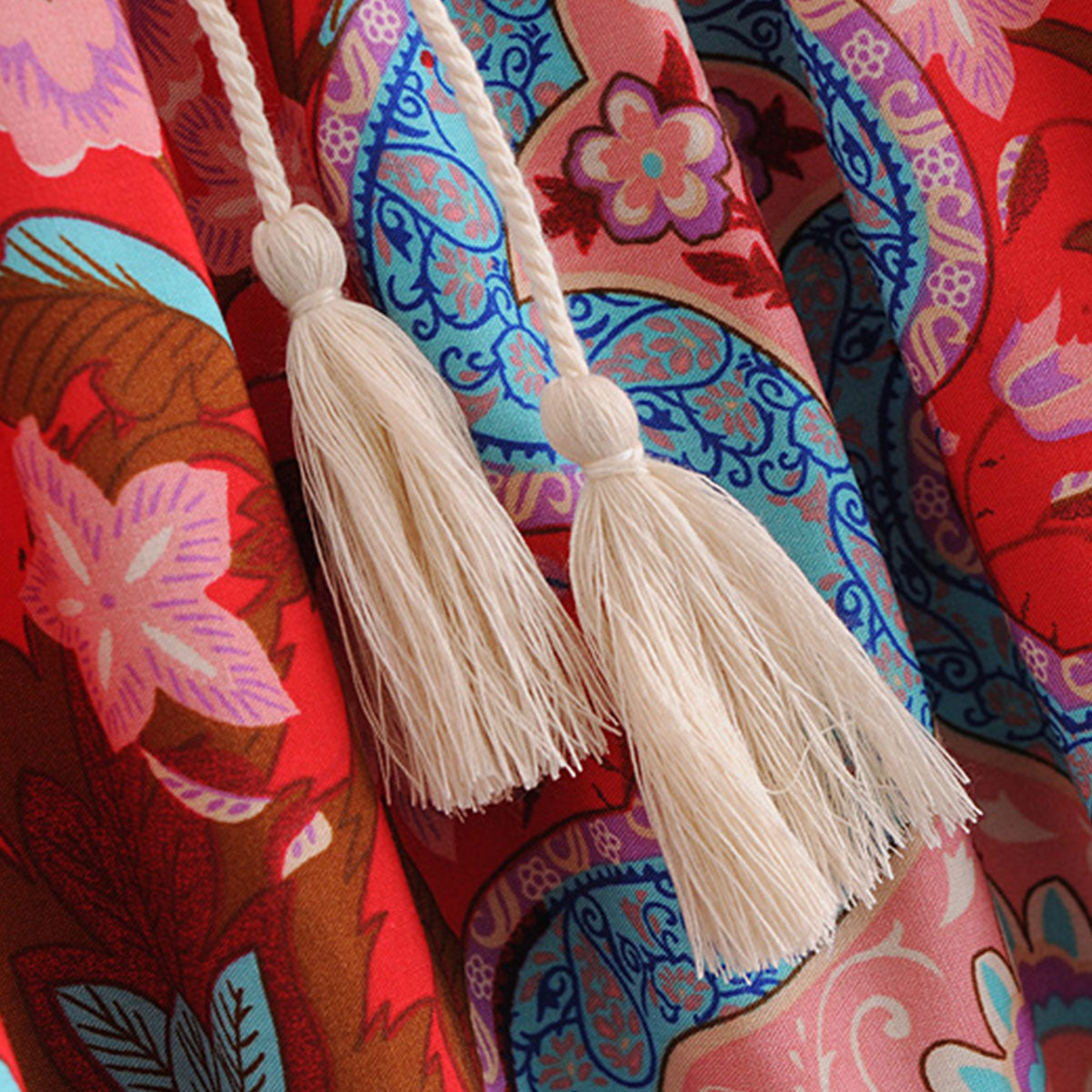 Ravishing Red Floral Print Boho Midi Skirt