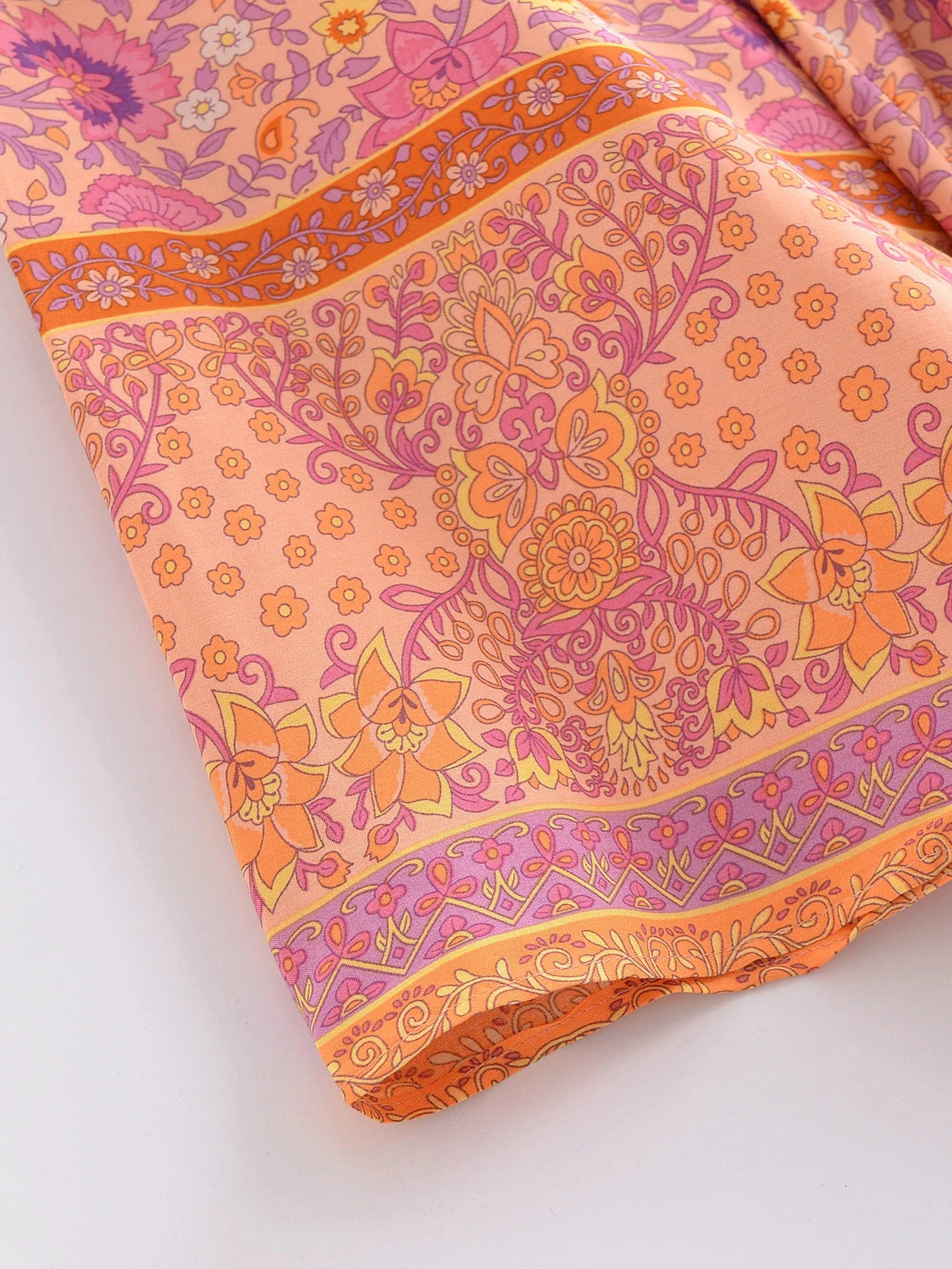 Sweet Orange Boho Floral Print Short Robe