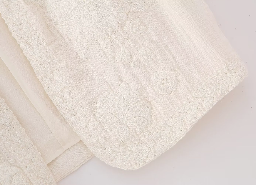 White Blooms Boho Floral Embroidered Vest