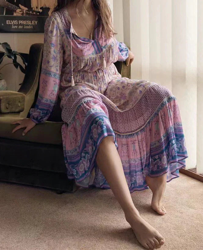 Lavender Falls Boho Floral Print Long Sleeve Blouse
