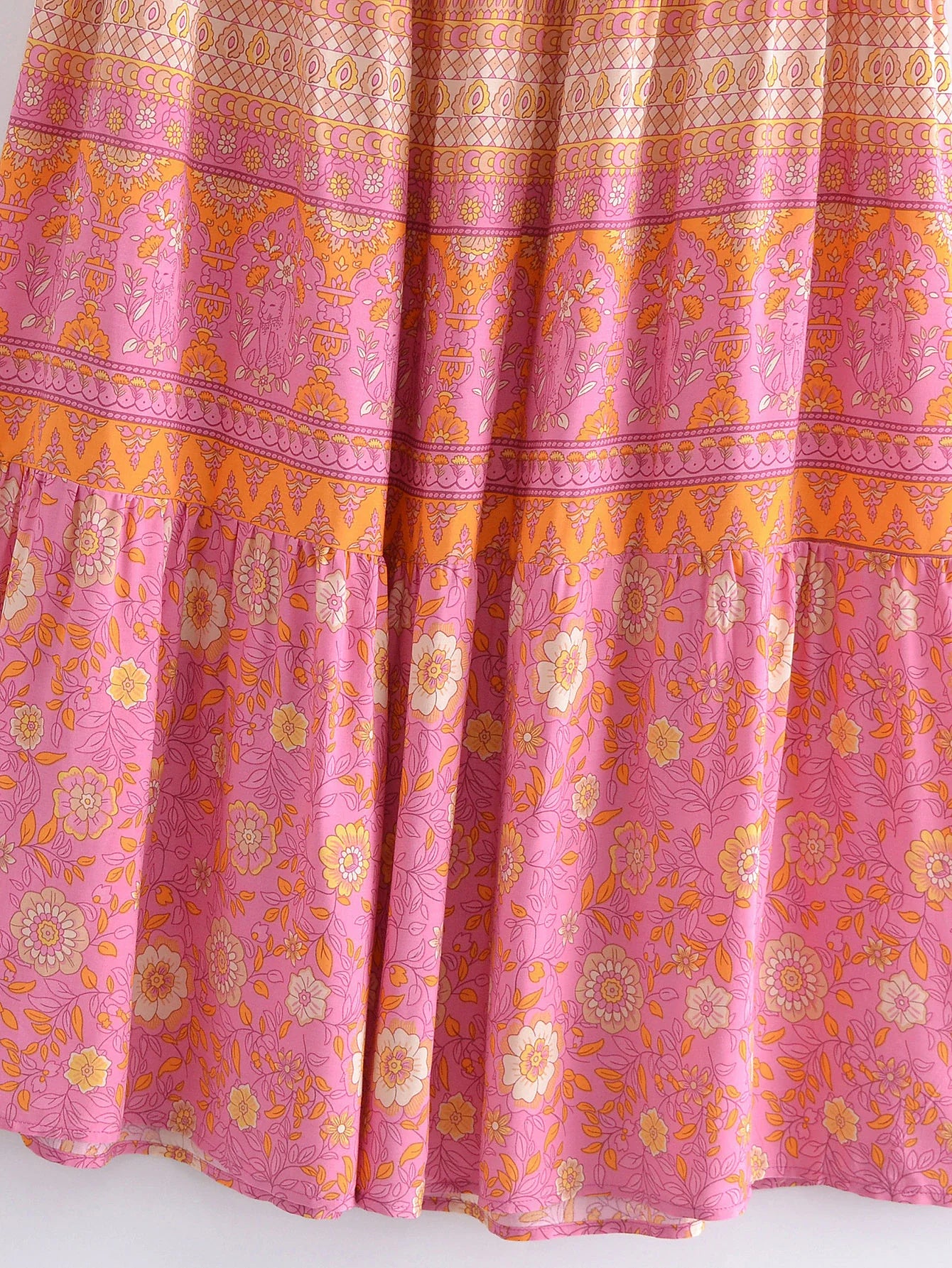 Capri Pink Floral Print Boho Maxi Skirt