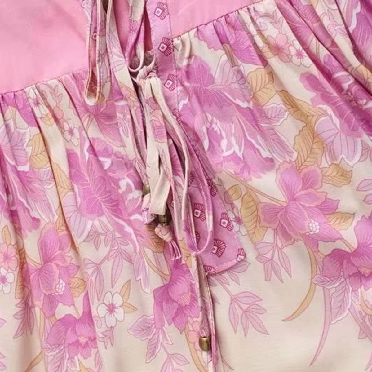 Pink Lovebird Boho Floral Print Long Sleeve Blouse
