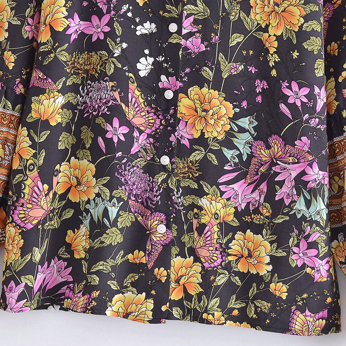 Dark Butterfly Boho Floral Print Long Sleeve Blouse