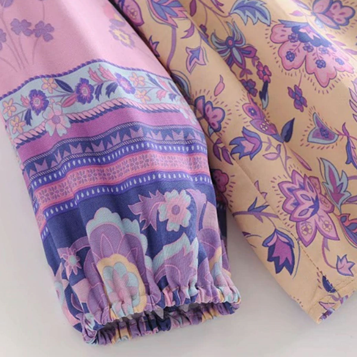 Lavender Falls Boho Floral Print Long Sleeve Blouse