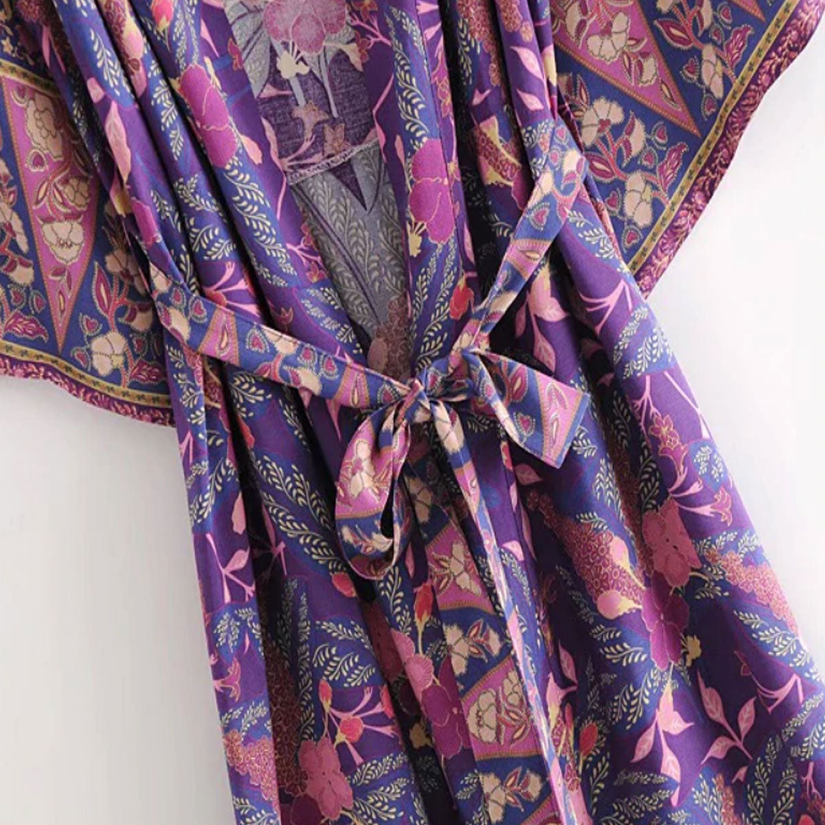 Violet Purple Boho Floral Print Maxi Robe