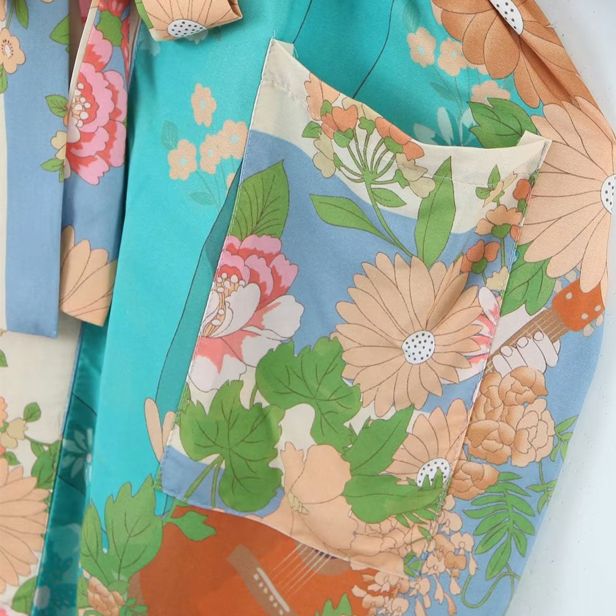Blue Blooms Boho Floral Print Maxi Robe