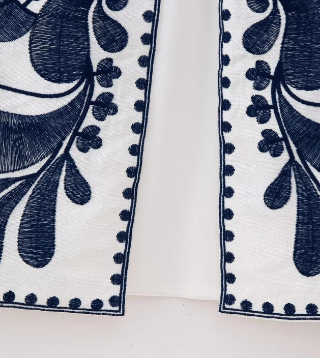 Blue Boho Floral Embroidered Vest