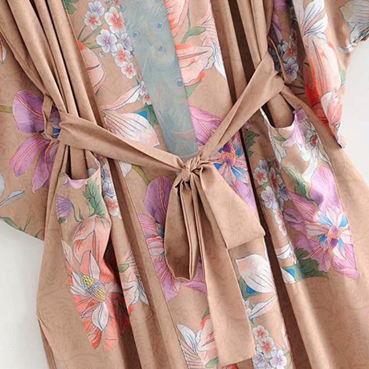 Mesa Tan Peacock Boho Floral Print Maxi Robe